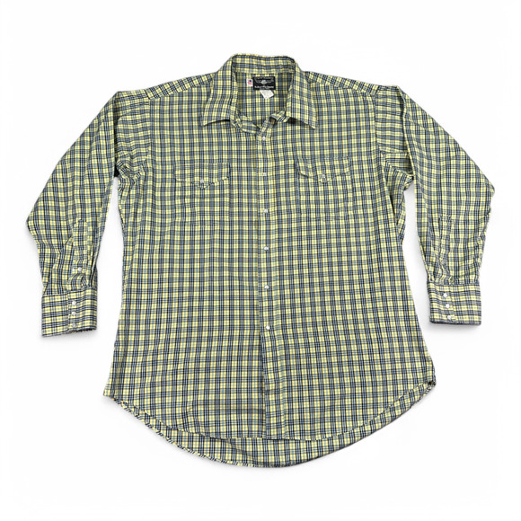 Vintage Ruddock Western Shirt Adult XXL Yellow Black Flying R Pearl Snap USA 90s - Picture 1 of 9